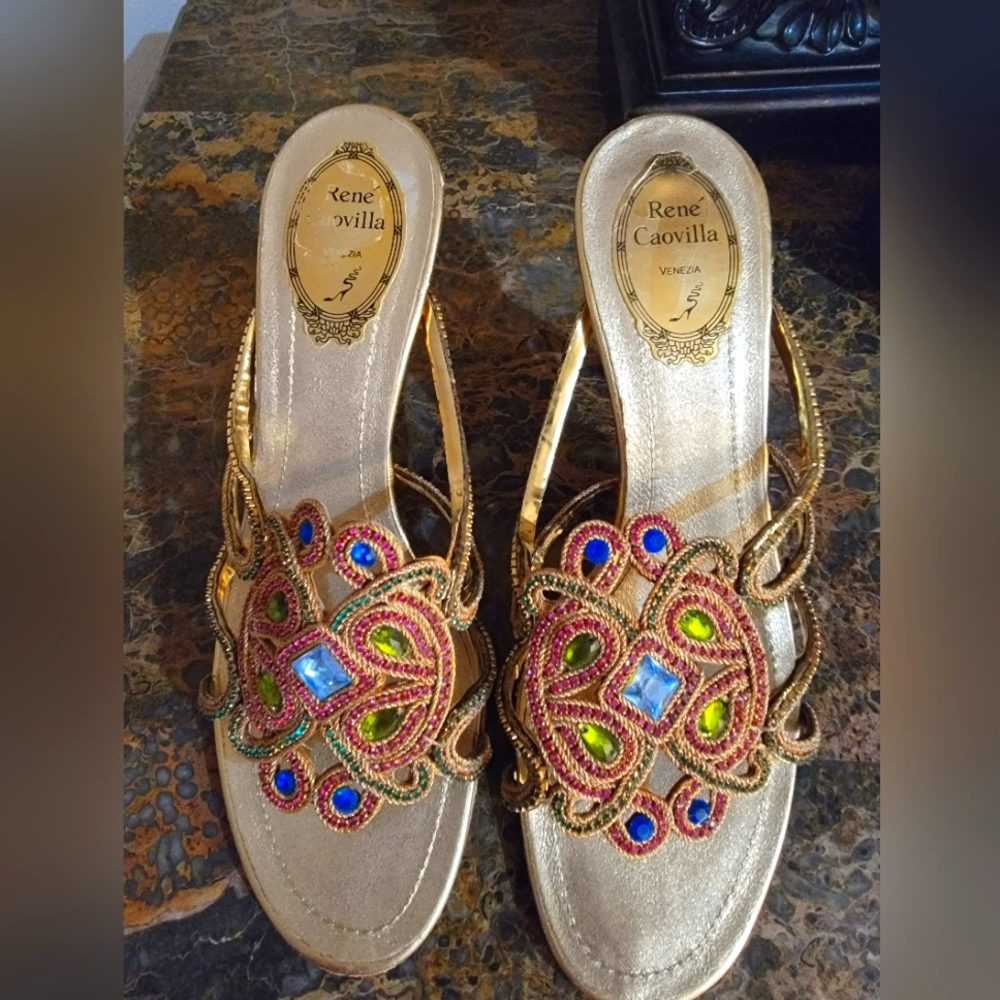 Beautiful Rene Caovilla Slides Shoes Sz 39